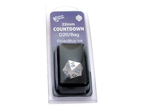 Dice Koplow Dice - Silver with Blue Metal Dice - Countdown D20 with Bag - Cardboard Memories Inc.