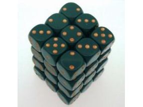 Dice Chessex Dice - Opaque Dusty Green with Gold - Set of 36 D6 - CHX 25815 - Cardboard Memories Inc.