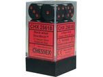 Dice Chessex Dice - Opaque Black with Red - Set of 12 D6 - CHX 25618 - Cardboard Memories Inc.