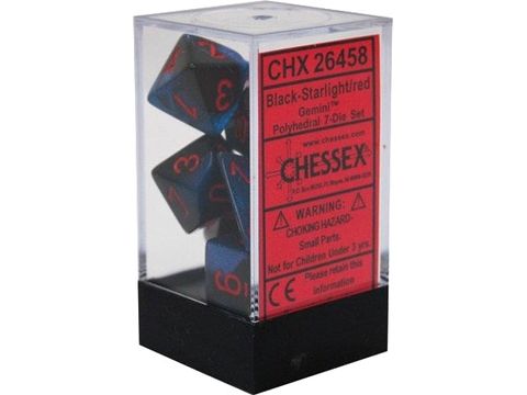 Dice Chessex Dice - Gemini Black-Starlight with Red - Set of 7 - CHX 26458 - Cardboard Memories Inc.