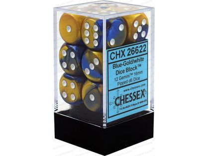 Dice Chessex Dice - Gemini Blue-Gold with White - Set of 12 D6 - CHX 26622 - Cardboard Memories Inc.