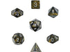 Dice Chessex Dice - Leaf Black Gold With Silver - Set of 7 - CHX 27418 - Cardboard Memories Inc.