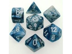 Dice Chessex Dice - Lustrous Slate with White - Set of 7 - CHX 27490 - Cardboard Memories Inc.
