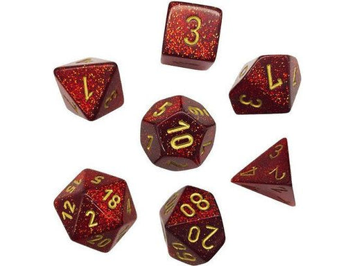 Dice Chessex Dice - Glitter Ruby Red with Gold - Set of 7 - CHX 27504 - Cardboard Memories Inc.