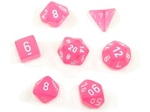 Dice Chessex Dice - Frosted Pink with White - Set of 7 - CHX 27464 - Cardboard Memories Inc.
