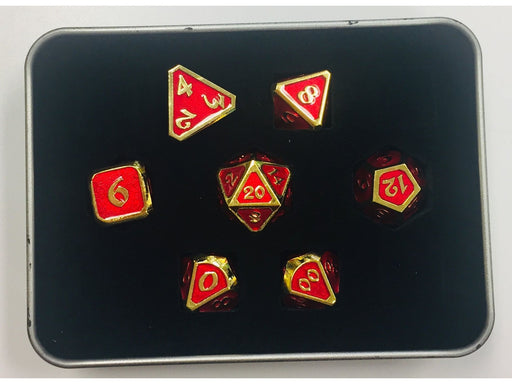 Dice Die Hard Dice - Metal Mythica Gold Ruby - Set of 7 - Cardboard Memories Inc.