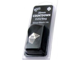 Dice Koplow Dice - Silver with Black Metal Dice - Countdown D20 with Bag - Cardboard Memories Inc.