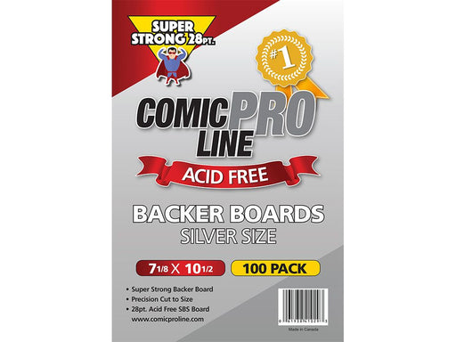 Supplies Comic Pro Line - Silver Backer Boards - Acid Free - Super Strong 28pt - 7 1/8 x 10 1/2 - Package of 100 - Cardboard Memories Inc.