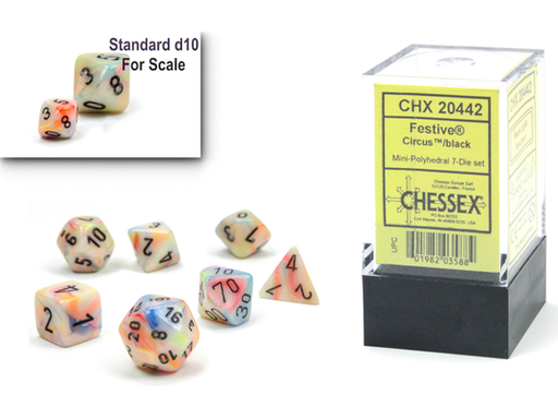 Dice Chessex Dice - Mini Festive Circus with Black - Set of 7 - CHX 20442 - Cardboard Memories Inc.