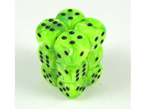 Dice Chessex Dice - Vortex Bright Green with Black - Set of 12 D6 - CHX 27630 - Cardboard Memories Inc.