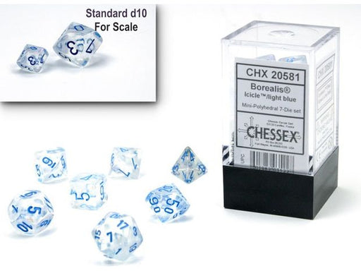 Dice Chessex Dice - Mini Borealis Icicle with Light Blue - Set of 7 - CHX 20581 - Cardboard Memories Inc.