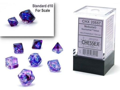 Dice Chessex Dice - Mini Nebula Nocturnal with Blue - Set of 7 - CHX 20557 - Cardboard Memories Inc.