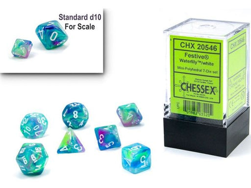 Dice Chessex Dice - Mini Festive Waterlily with White - Set of 7 - CHX 20546 - Cardboard Memories Inc.