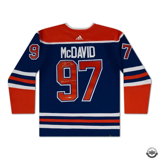 Collectible Merchandise Upper Deck Authenticated - Connor McDavid Autographed & Inscribed “1000 Points 11/14/24” Blue Adidas Edmonton Oilers Jersey - Cardboard Memories Inc.
