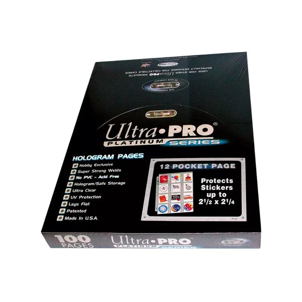 Supplies Ultra Pro - 12 Pocket - Sticker Sized - Platinum Hologram Binder Pages - Box of 100 - Cardboard Memories Inc.
