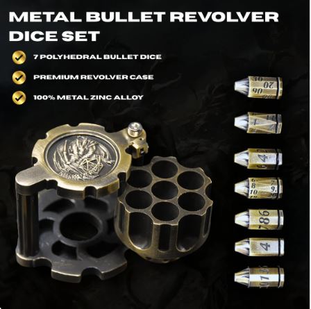 Merchant Guild House - Metal Revolver Dice Set - Ancient Gold Bronze