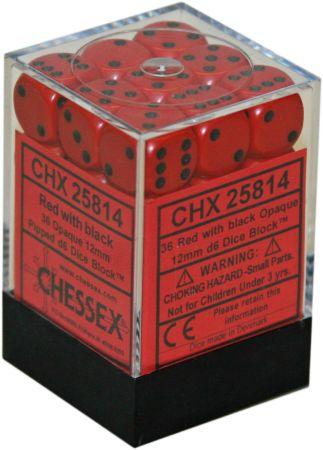 Dice Chessex Dice - Opaque Red with Black - Set of 36 D6 - CHX 25814 - Cardboard Memories Inc.