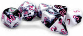 Dice Chessex Dice - Gemini Black-White with Pink - Set of 7 - CHX 26469 - Cardboard Memories Inc.