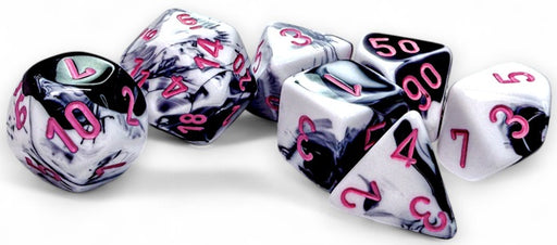 Dice Chessex Dice - Gemini Black-White with Pink - Set of 7 - CHX 26469 - Cardboard Memories Inc.