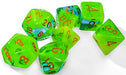 Dice Chessex Dice - Luminary Gemini Plasma Green-Teal with Orange - Set of 7 - CHX 26470 - Cardboard Memories Inc.