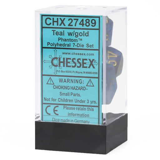 Dice Chessex Dice - Phantom Teal with Gold - Set of 7 - CHX 27489 - Cardboard Memories Inc.