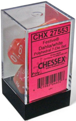 Dice Chessex Dice - Luminary Festive Dahlia with White - Set of 7 - CHX 27553 - Cardboard Memories Inc.