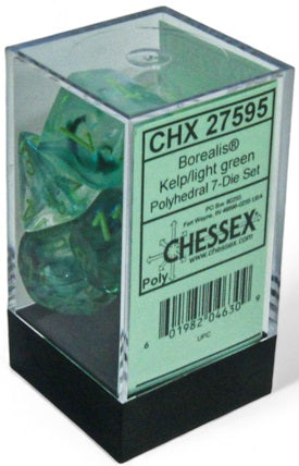 Dice Chessex Dice - Luminary Borealis Kelp with Light Green - Set of 7 - CHX 27595 - Cardboard Memories Inc.