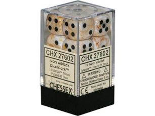 Dice Chessex Dice - Marble Ivory with Black - Set of 12 D6 - CHX 27602 - Cardboard Memories Inc.
