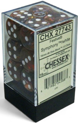 Dice Chessex Dice - Festive Symphony with White - Set of 12 D6 - CHX 27743 - Cardboard Memories Inc.