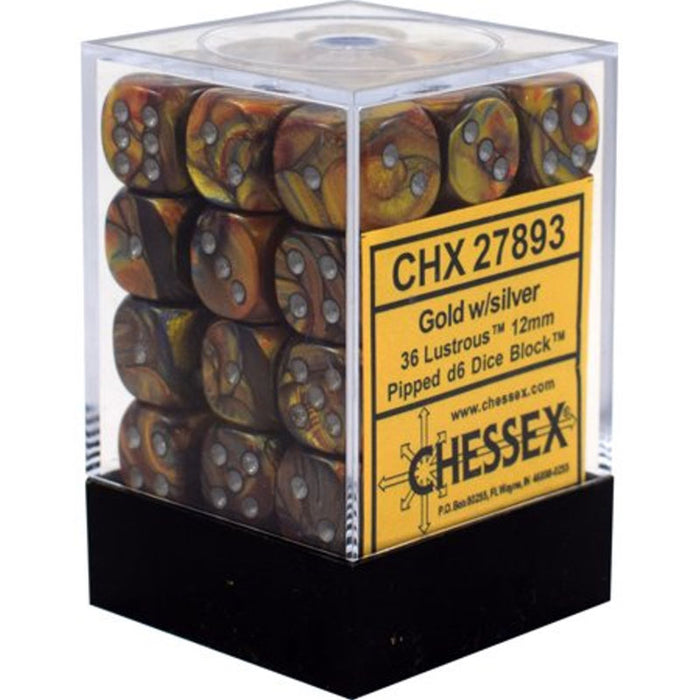 Dice Chessex Dice - Lustrous Gold with Silver - Set of 36 D6 - CHX 27893 - Cardboard Memories Inc.