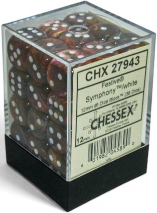 Dice Chessex Dice - Festive Symphony with White - Set of 36 D6 - CHX 27943 - Cardboard Memories Inc.