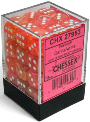 Dice Chessex Dice - Luminary Festive Dahlia with White - Set of 36 D6 - CHX 27953 - Cardboard Memories Inc.