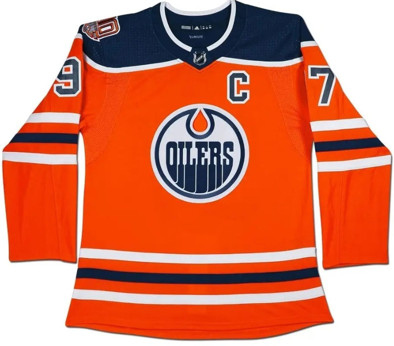 Collectible Merchandise Upper Deck Authenticated - Connor McDavid Autographed & Inscribed Edmonton Oilers Authentic Orange Jersey with 40th Anniversary Shoulder Patch - Cardboard Memories Inc.