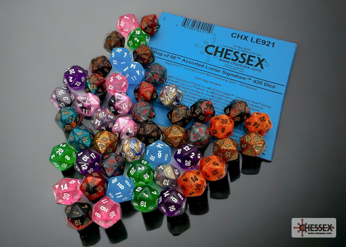 Dice Chessex Dice - 50 Loose Mini D20 Dice - Assortment Bag - CHX LE921 - Cardboard Memories Inc.