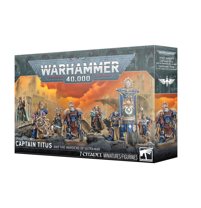 Collectible Miniature Games Games Workshop - Warhammer 40K - Space Marines - Captain Titus and The Wardens of Ultramar - 55-76 - Available January 24th, 2026 - Cardboard Memories Inc.