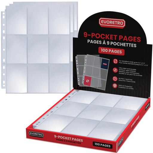 Comic Supplies Evoretro - 9 Pocket Trading Card Binder Pages - Box of 100 Pages - Cardboard Memories Inc.