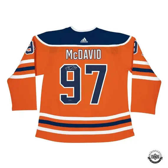 Collectible Merchandise Upper Deck Authenticated - Connor McDavid Autographed Authentic Edmonton Oilers Adidas Orange Jersey - Cardboard Memories Inc.