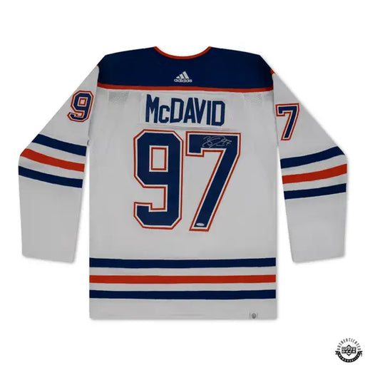 Collectible Merchandise Upper Deck Authenticated - Connor McDavid Autographed White 2023 Adidas Edmonton Oilers Jersey - Cardboard Memories Inc.