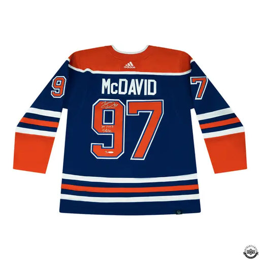 Collectible Merchandise Upper Deck Authenticated - Connor McDavid Autographed & Inscribed "700 PTS 10/12/22" Blue Adidas Edmonton Oilers Jersey - Cardboard Memories Inc.