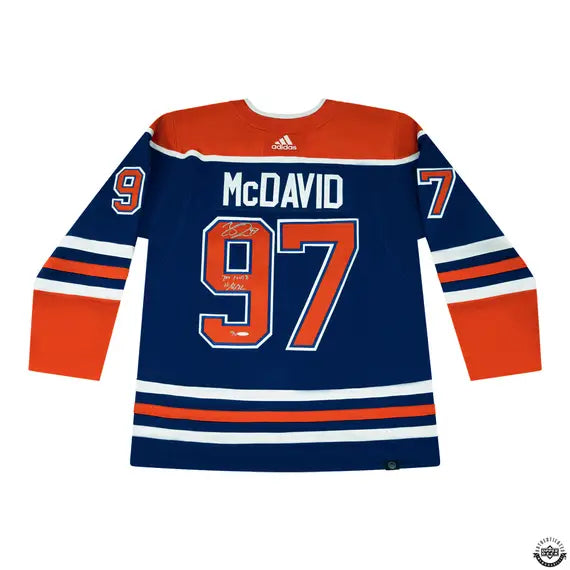 Collectible Merchandise Upper Deck Authenticated - Connor McDavid Autographed & Inscribed "700 PTS 10/12/22" Blue Adidas Edmonton Oilers Jersey - Cardboard Memories Inc.