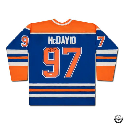 Collectible Merchandise Upper Deck Authenticated - Connor McDavid Autographed Blue Mitchell & Ness Edmonton Oilers 2015 Alternate Authentic Jersey - Cardboard Memories Inc.
