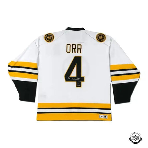 Collectible Merchandise Upper Deck Authenticated - Bobby Orr Autographed Boston Bruins Heroes of Hockey Authentic White Jersey - Cardboard Memories Inc.