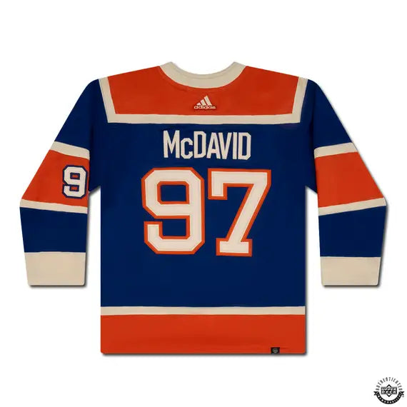 Collectible Merchandise Upper Deck Authenticated - Connor McDavid Autographed Royal Blue Adidas Edmonton Oilers 2023 Heritage Classic Authentic Jersey - Cardboard Memories Inc.