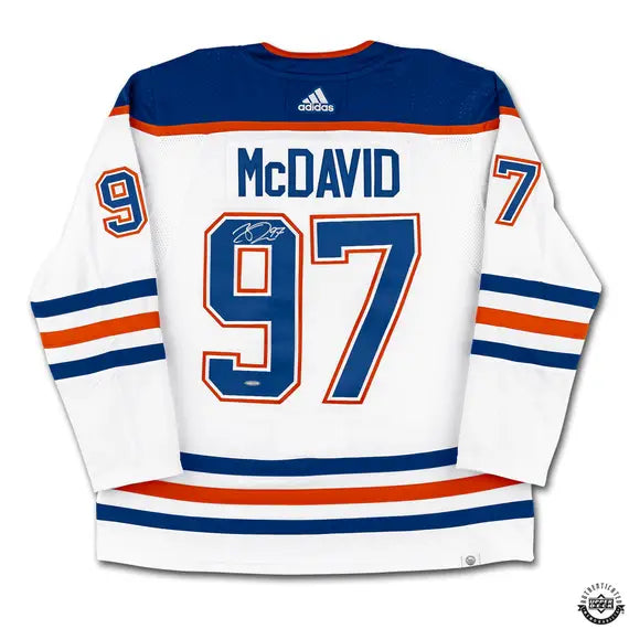 Collectible Merchandise Upper Deck Authenticated - Connor McDavid Autographed White Adidas Edmonton Oilers Jersey - Cardboard Memories Inc.