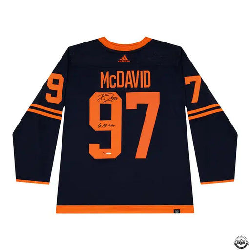 Collectible Merchandise Upper Deck Authenticated - Connor McDavid Autographed & Inscribed “6X All-Star” Navy Primegreen Adidas Edmonton Oilers Alternate Jersey - Cardboard Memories Inc.