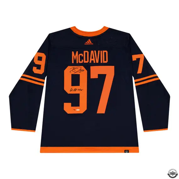 Collectible Merchandise Upper Deck Authenticated - Connor McDavid Autographed & Inscribed “6X All-Star” Navy Primegreen Adidas Edmonton Oilers Alternate Jersey - Cardboard Memories Inc.