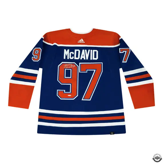Collectible Merchandise Upper Deck Authenticated - Connor McDavid Autographed Blue Adidas Edmonton Oilers Jersey - Cardboard Memories Inc.