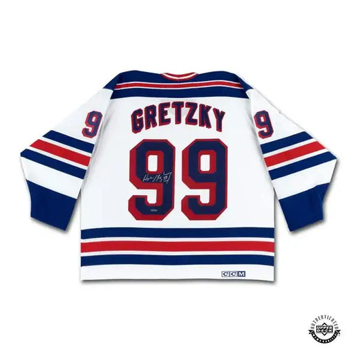 Collectible Merchandise Upper Deck Authenticated - Wayne Gretzky Autographed Vintage Throwback White CCM New York Rangers Jersey - Cardboard Memories Inc.