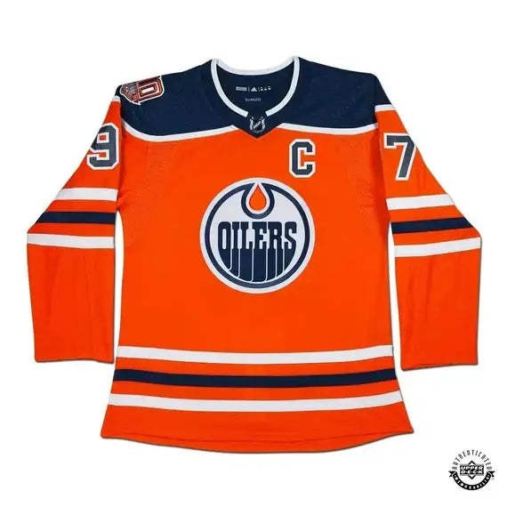 Collectible Merchandise Upper Deck Authenticated - Connor McDavid Autographed Edmonton Oilers Authentic Orange Jersey with 40th Anniversary Shoulder Patch - Cardboard Memories Inc.