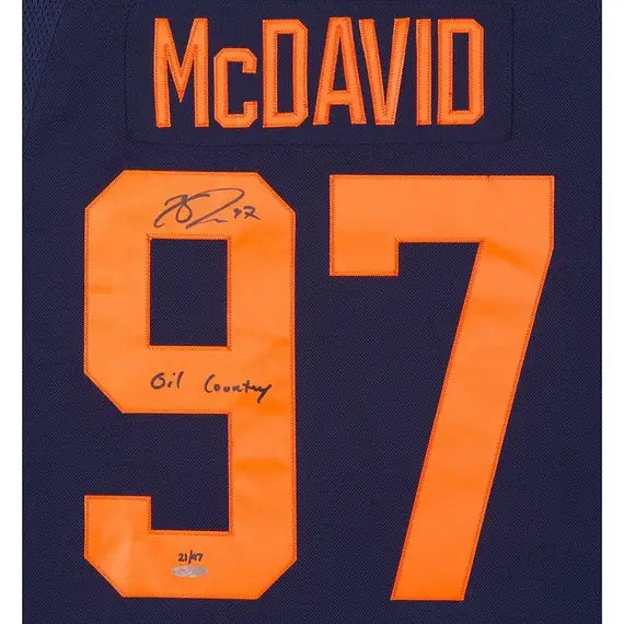 Collectible Merchandise Upper Deck Authenticated - Connor McDavid Autographed & Inscribed Authentic Navy Adidas Edmonton Oilers Alternate Jersey - Cardboard Memories Inc.